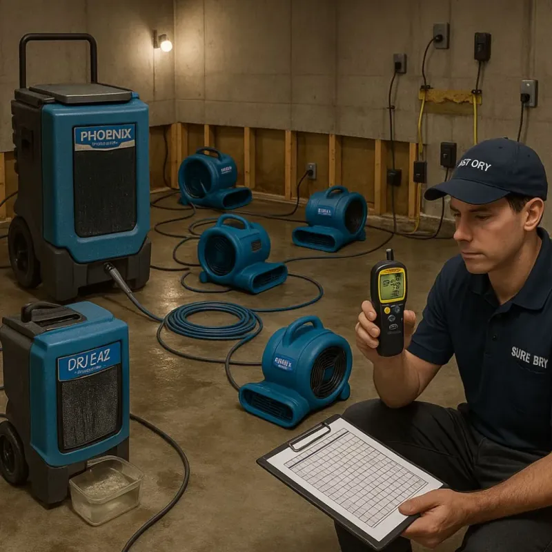 Structural Drying and Dehumidification process in Godley, TX